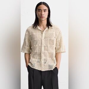 Zara Men’s Geometric Crochet Button-Up Shirt Size M